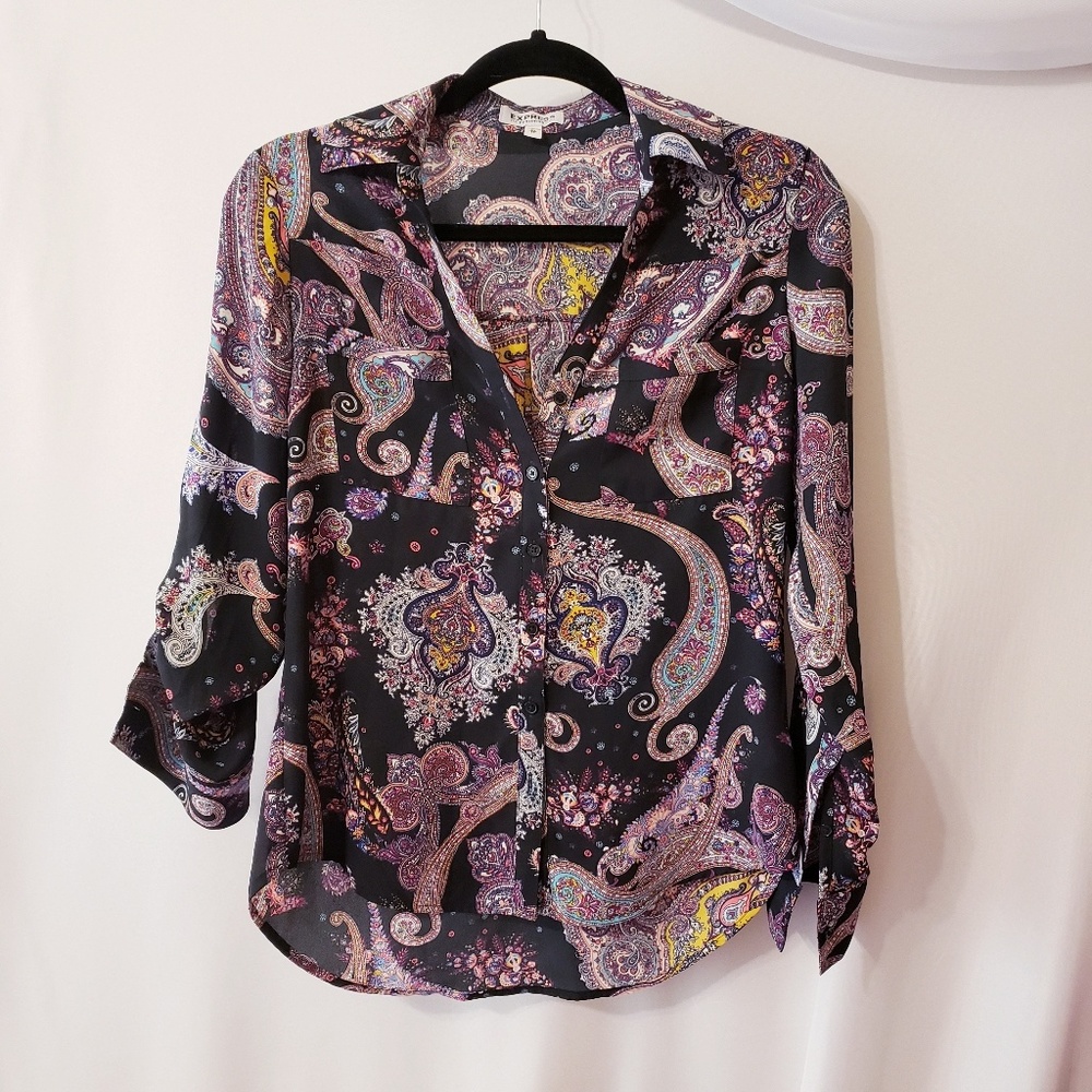 Express Paisley Blouse - Black and Purple
